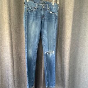 Lucky Brand Blue Skinny Jeans with Distressed Knee